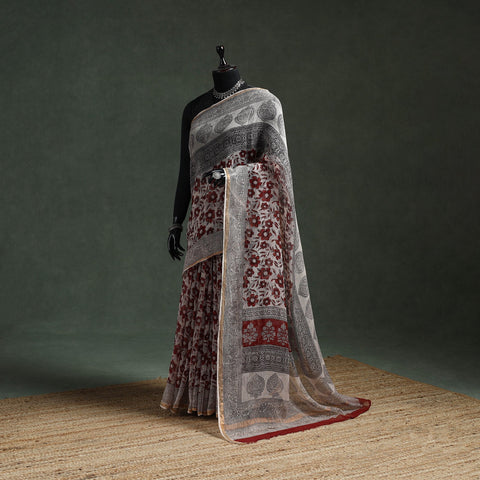 Natural dyed kota doria cotton hand block bagh print saree