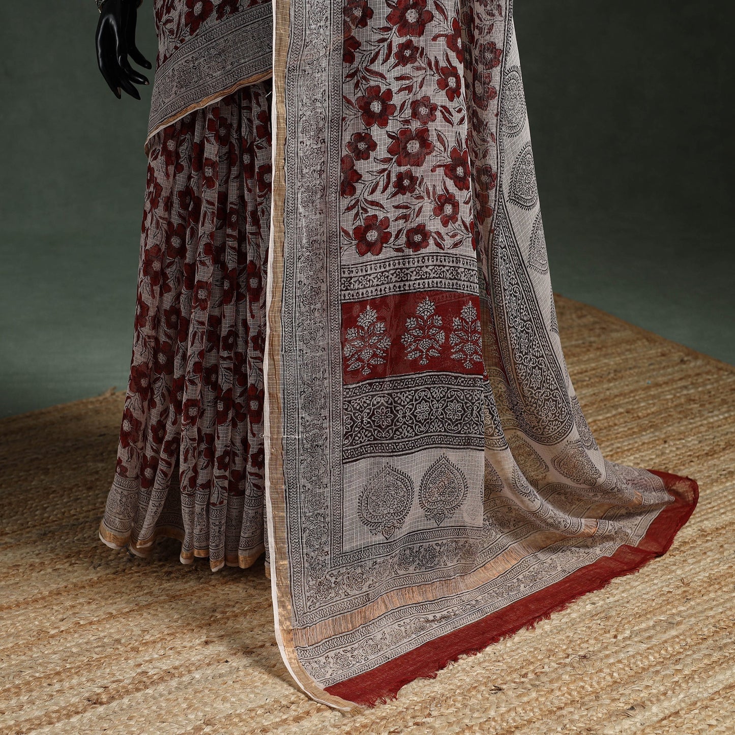 Natural dyed kota doria cotton hand block bagh print saree