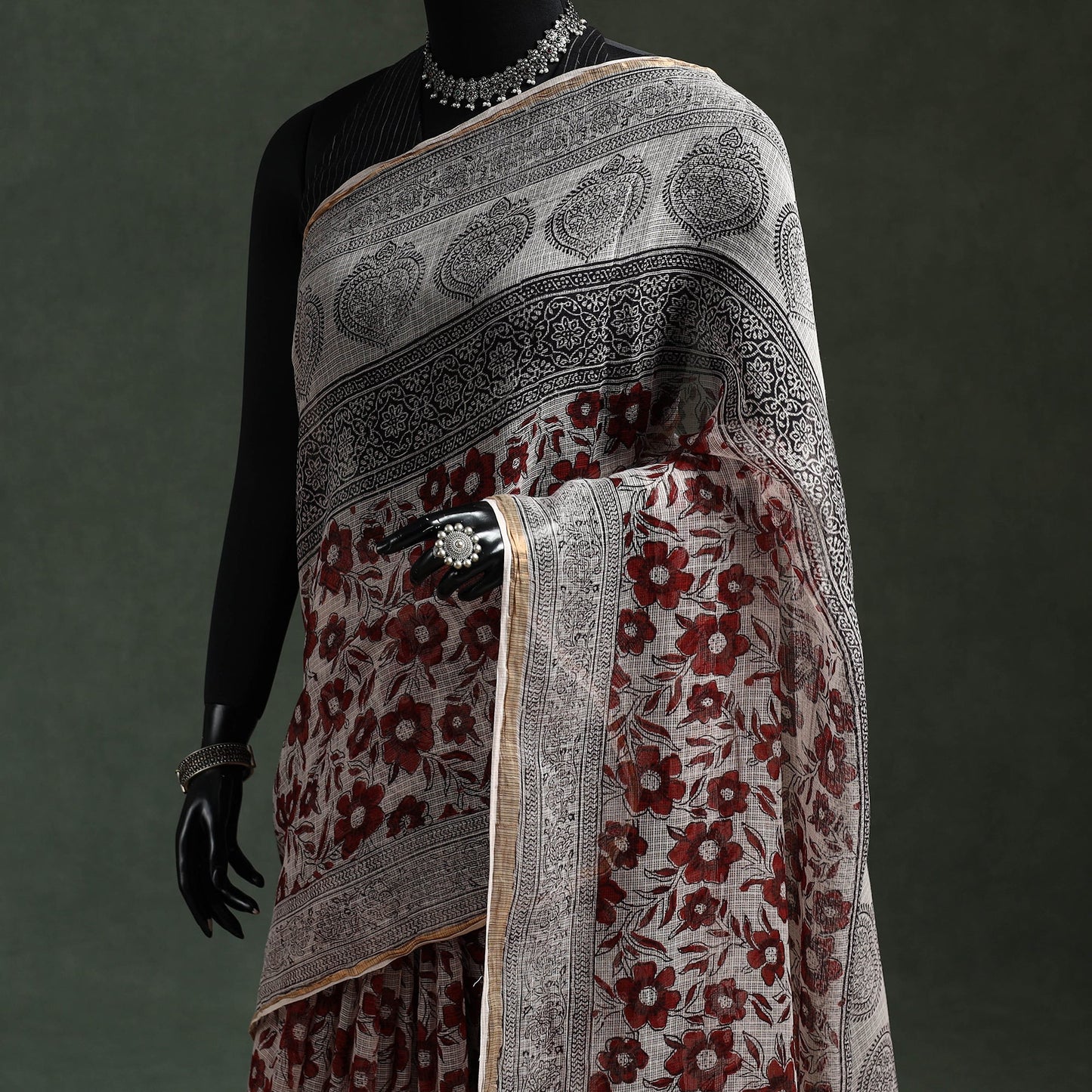 Natural dyed kota doria cotton hand block bagh print saree