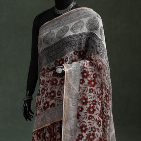Natural dyed kota doria cotton hand block bagh print saree