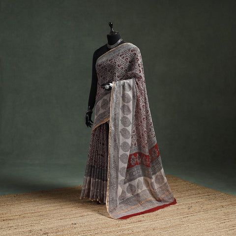 Natural dyed kota doria cotton hand block bagh print saree