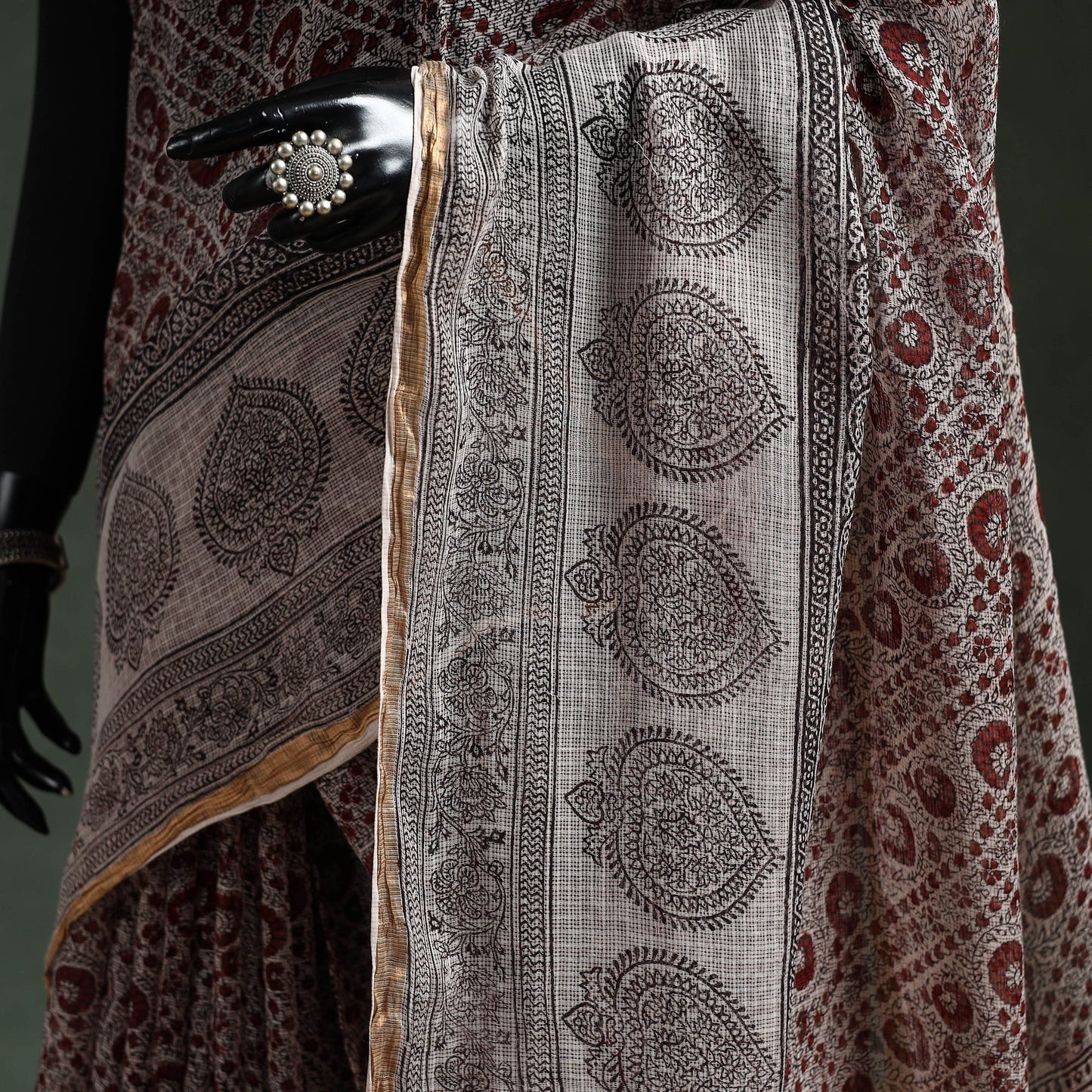 Natural dyed kota doria cotton hand block bagh print saree