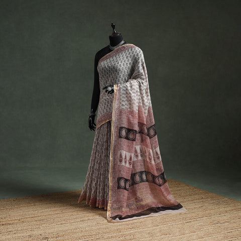 Natural dyed kota doria cotton hand block bagh print saree