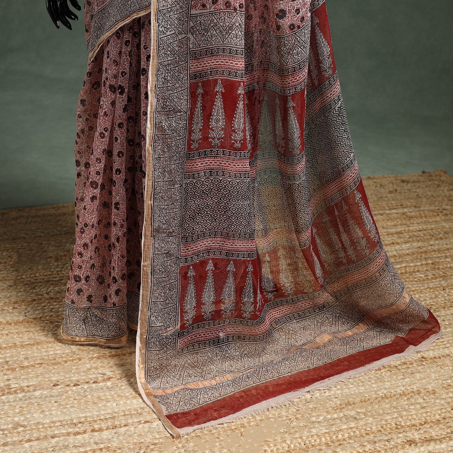 Natural dyed kota doria cotton hand block bagh print saree