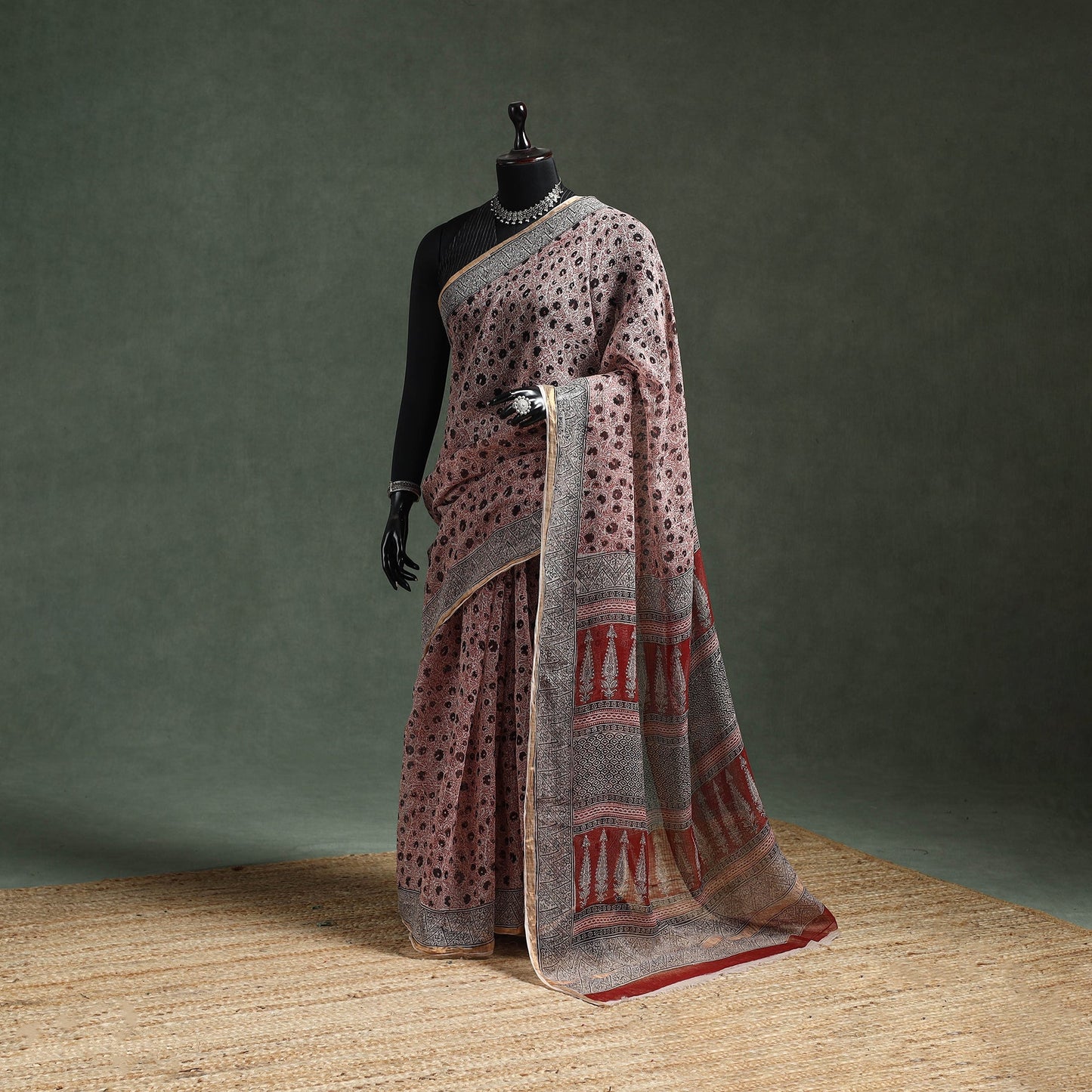 Natural dyed kota doria cotton hand block bagh print saree