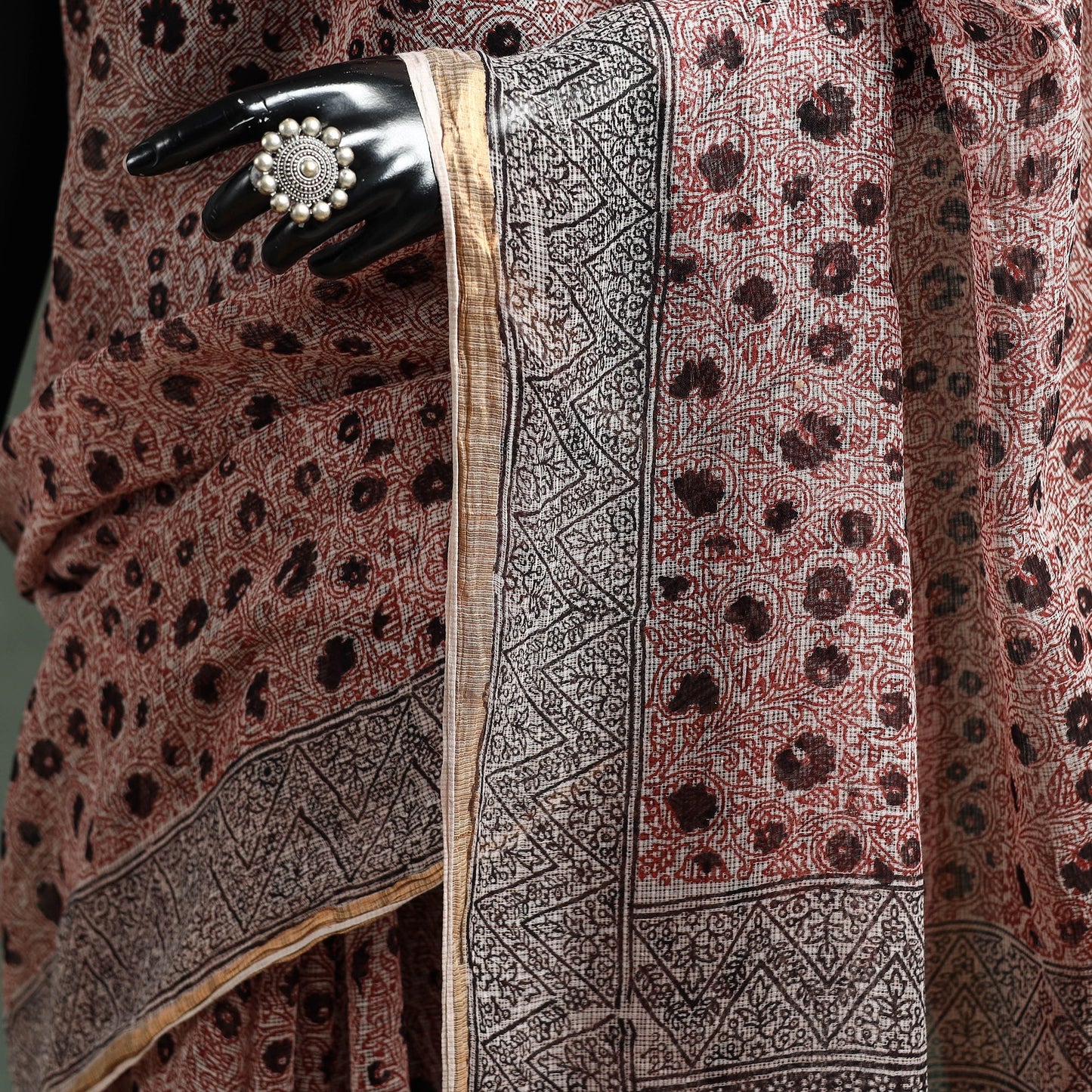 Natural dyed kota doria cotton hand block bagh print saree