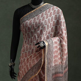 Natural dyed kota doria cotton hand block bagh print saree