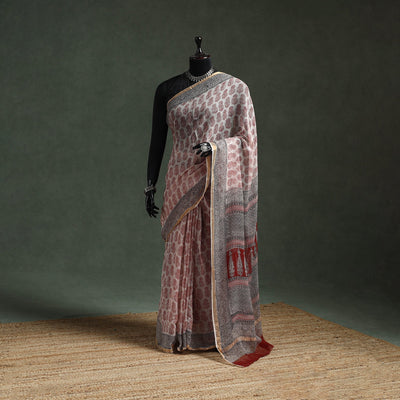 Natural dyed kota doria cotton hand block bagh print saree