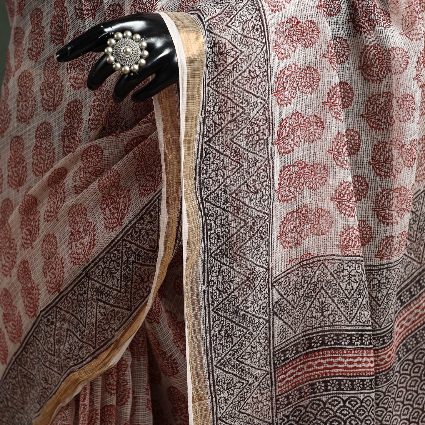 Natural dyed kota doria cotton hand block bagh print saree