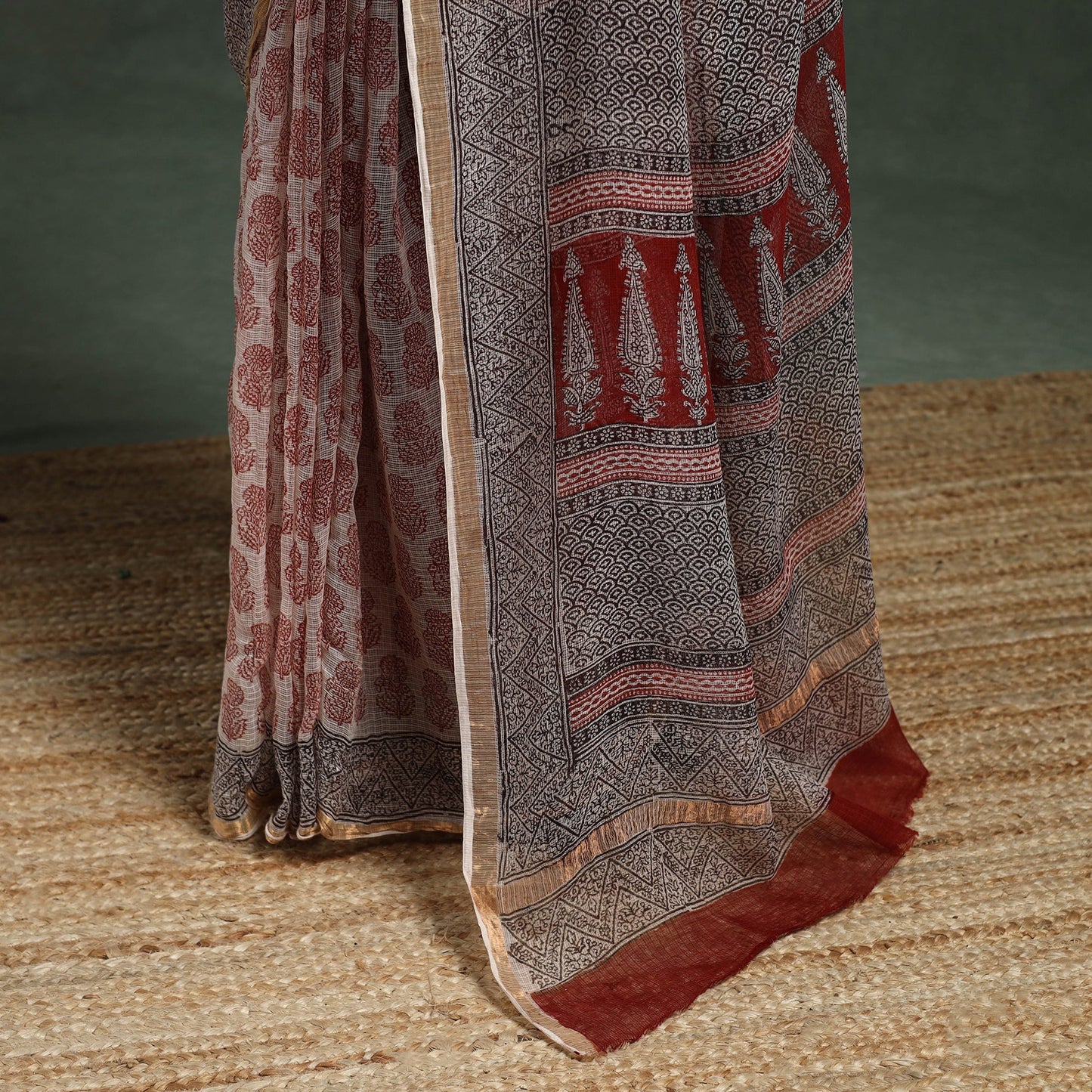 Natural dyed kota doria cotton hand block bagh print saree