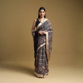 Beige - natural dyed kota doria cotton saree 06