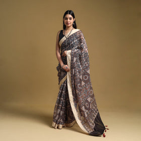 Beige - natural dyed kota doria cotton saree 06