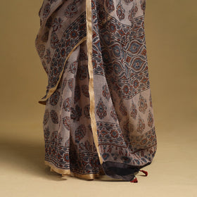 Natural Dyed Block Print Kota Doria Cotton Beige Ajrakh Saree