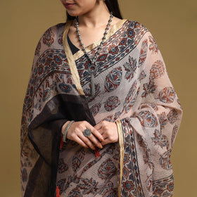 Natural Dyed Block Print Kota Doria Cotton Beige Ajrakh Saree