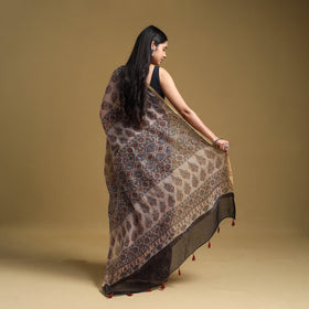 Natural Dyed Block Print Kota Doria Cotton Beige Ajrakh Saree
