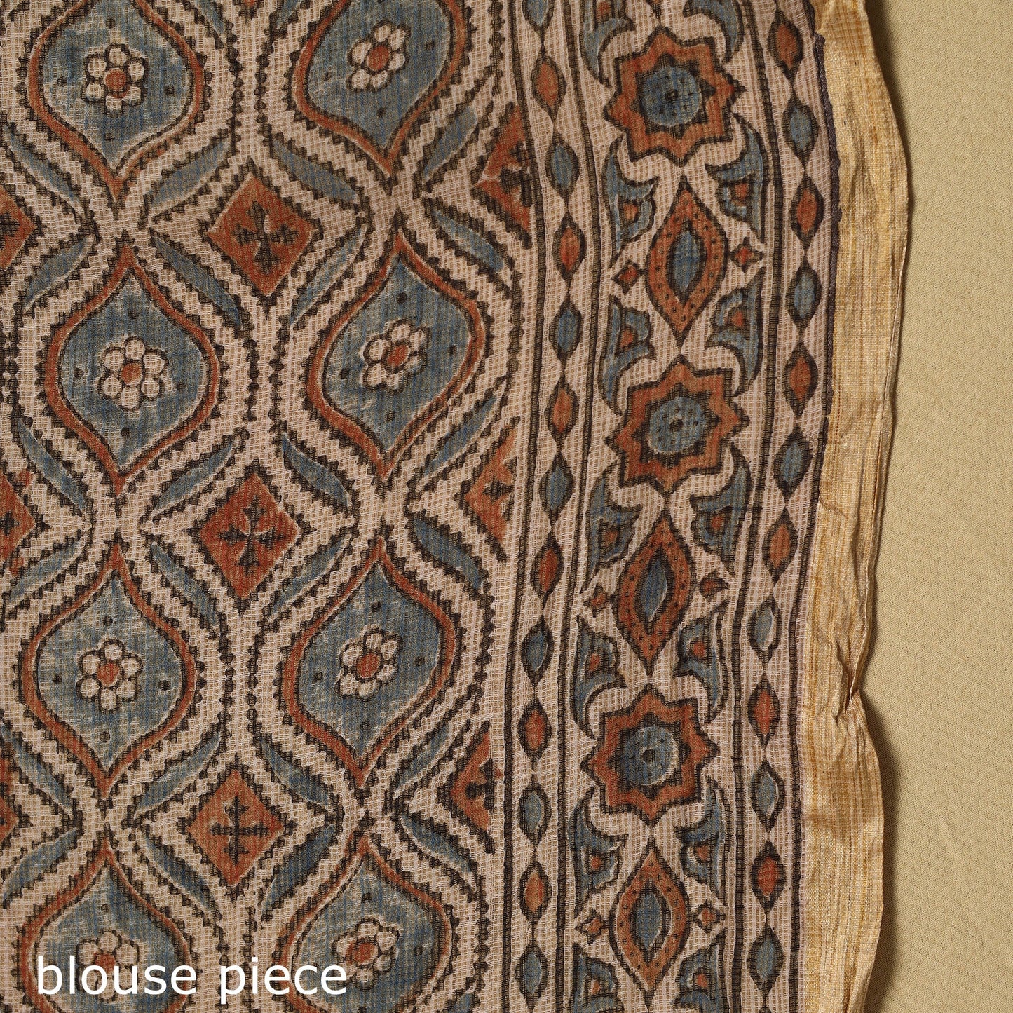 Natural Dyed Block Print Kota Doria Cotton Beige Ajrakh Saree