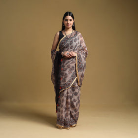 Natural Dyed Block Print Kota Doria Cotton Beige Ajrakh Saree