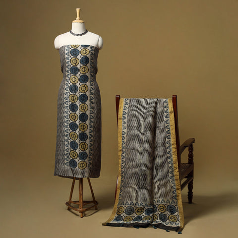 Natural dyed linen silk 2pc unstitched dress material 06