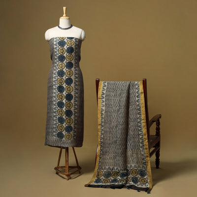 Natural dyed linen silk 2pc unstitched dress material 06