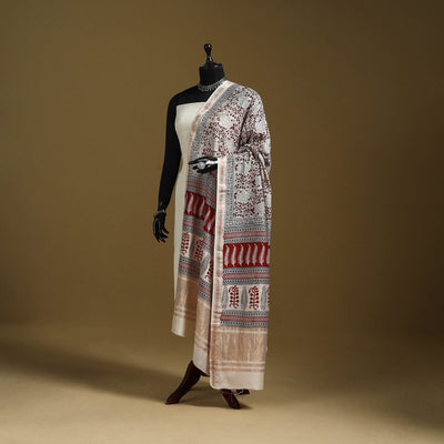 Beige - natural dyed maheshwari silk bagh dupatta 01