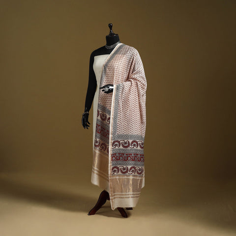 Beige - natural dyed maheshwari silk bagh dupatta 02