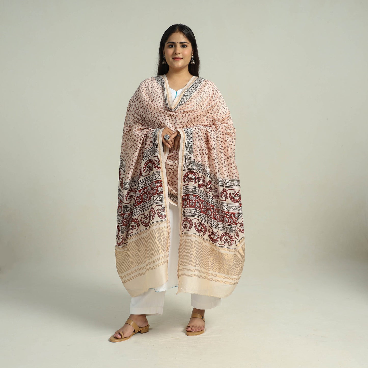 Beige - traditional maheshwari silk bagh dupatta 02