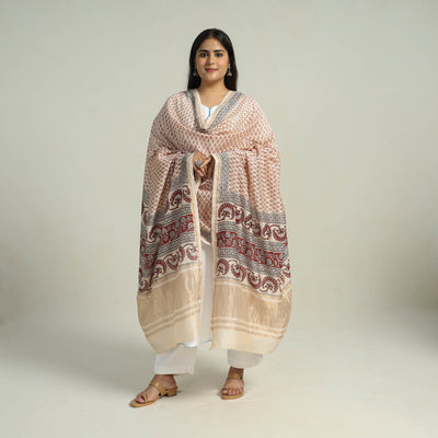 Beige - traditional maheshwari silk bagh dupatta 02