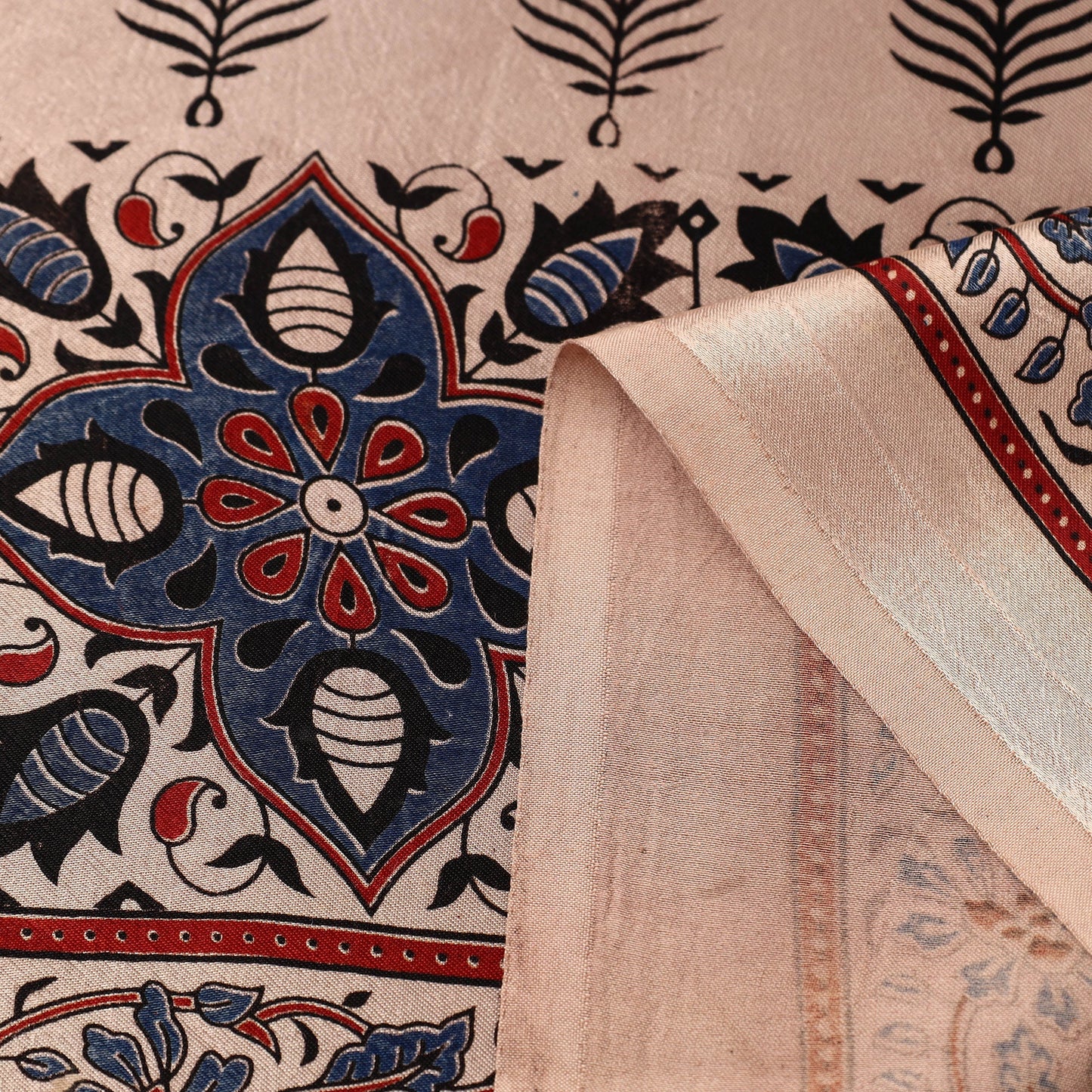 Beige Natural Dyed Mashru Silk Ajrakh Print Fabric