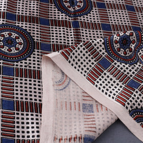 Beige Natural Dyed Mashru Silk Ajrakh Print Fabric