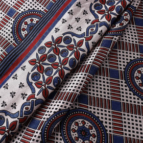 Beige Natural Dyed Mashru Silk Ajrakh Print Fabric