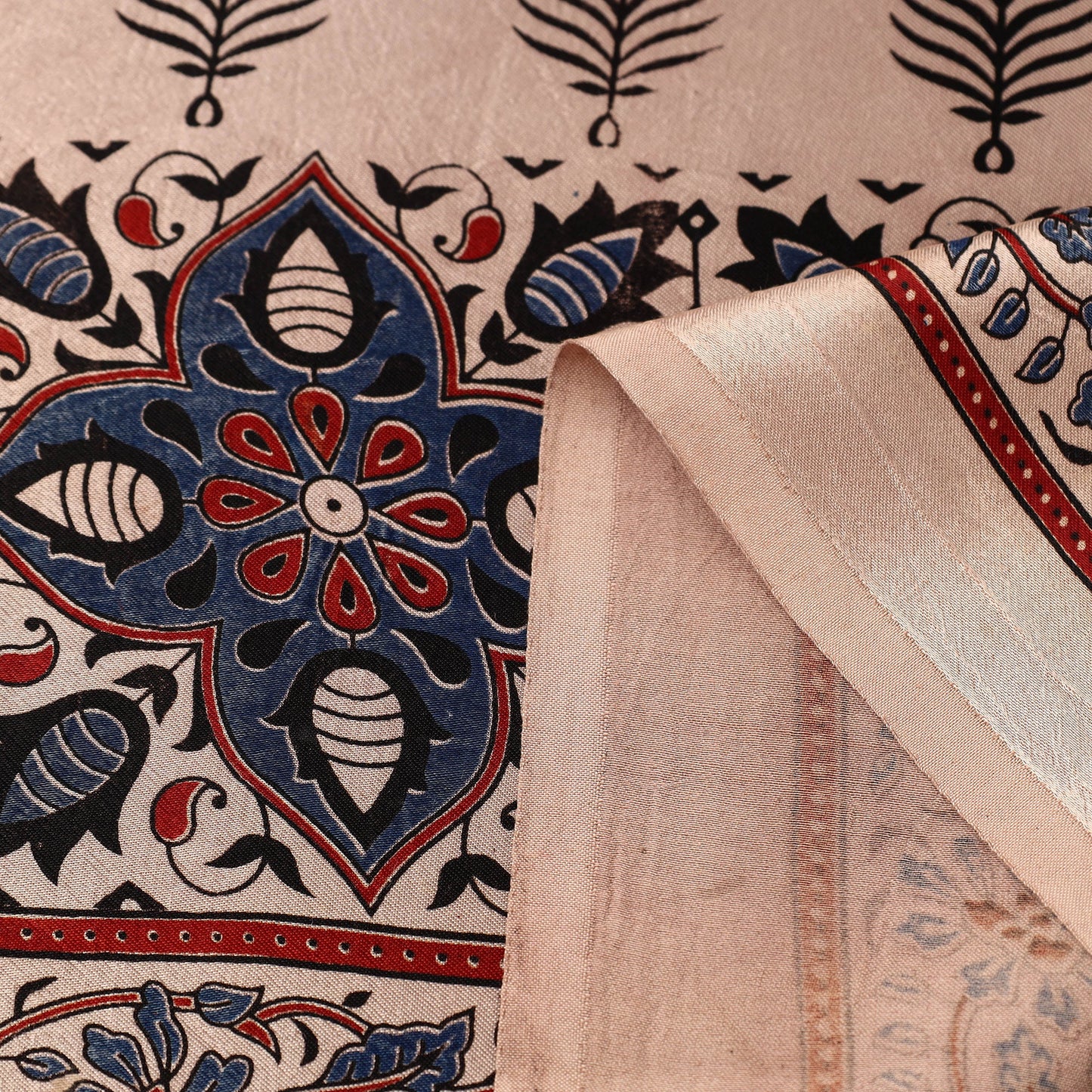 Beige Natural Dyed Mashru Silk Ajrakh Print Fabric