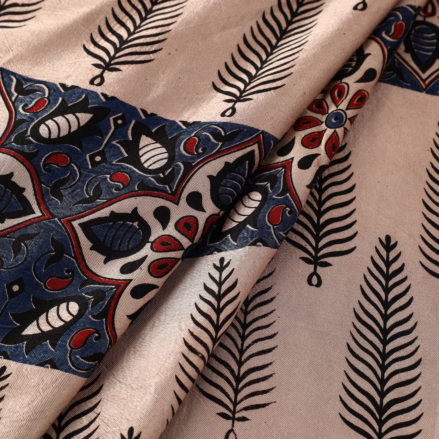 Beige Natural Dyed Mashru Silk Ajrakh Print Fabric