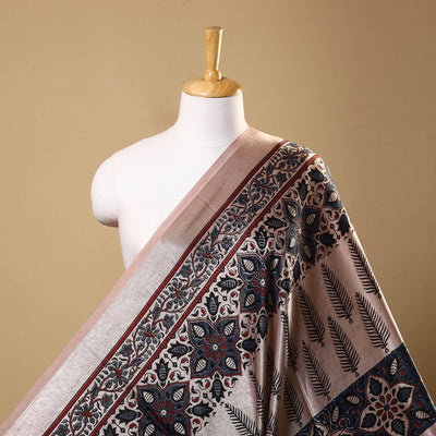 Beige Natural Dyed Mashru Silk Ajrakh Print Fabric