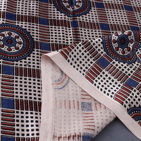 Beige Natural Dyed Mashru Silk Ajrakh Print Fabric