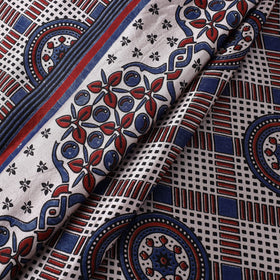 Beige Natural Dyed Mashru Silk Ajrakh Print Fabric