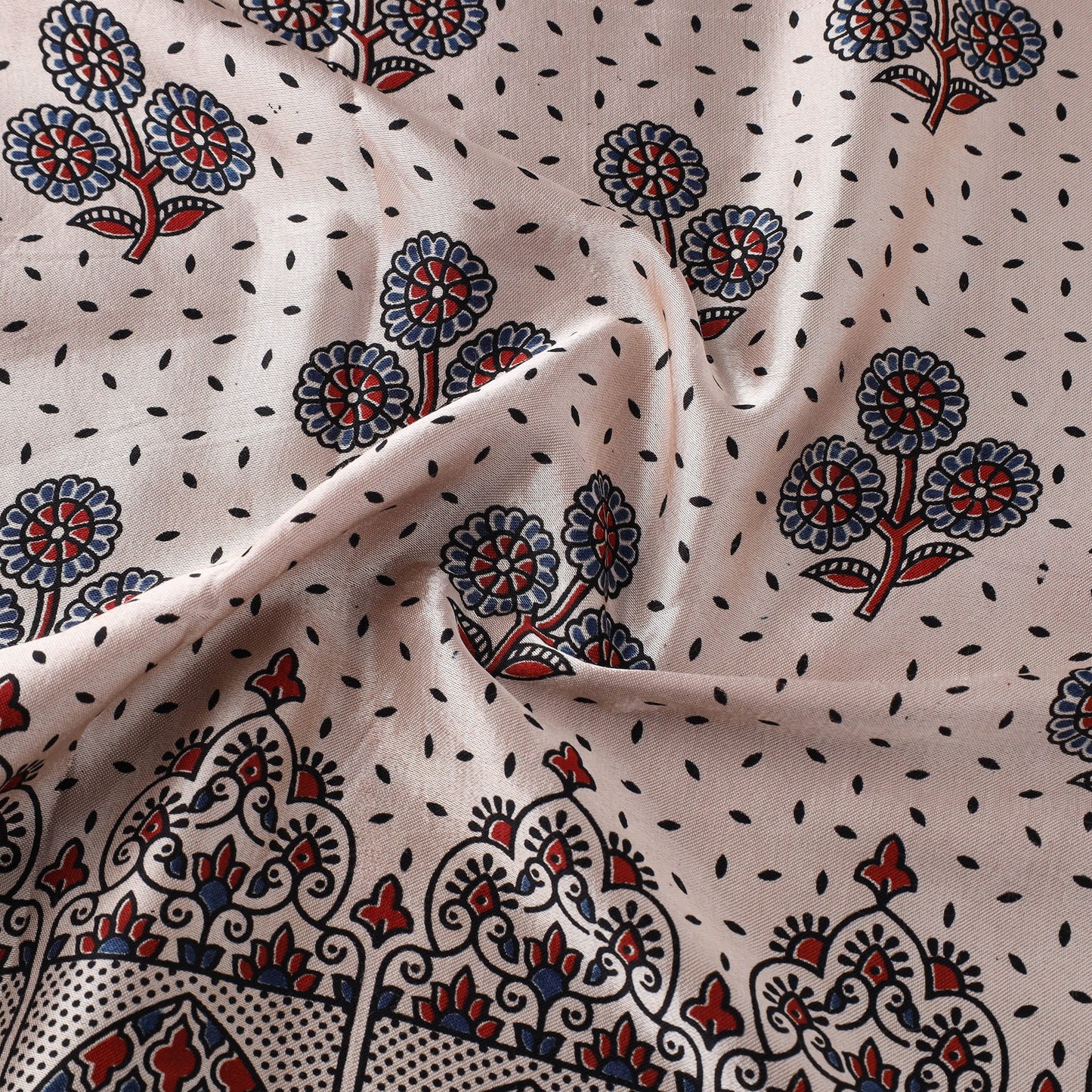 Beige Natural Dyed Mashru Silk Ajrakh Print Fabric