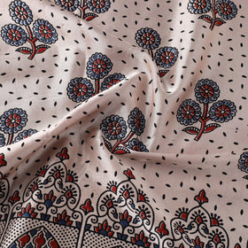 Beige Natural Dyed Mashru Silk Ajrakh Print Fabric