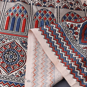 Beige Natural Dyed Mashru Silk Ajrakh Print Fabric