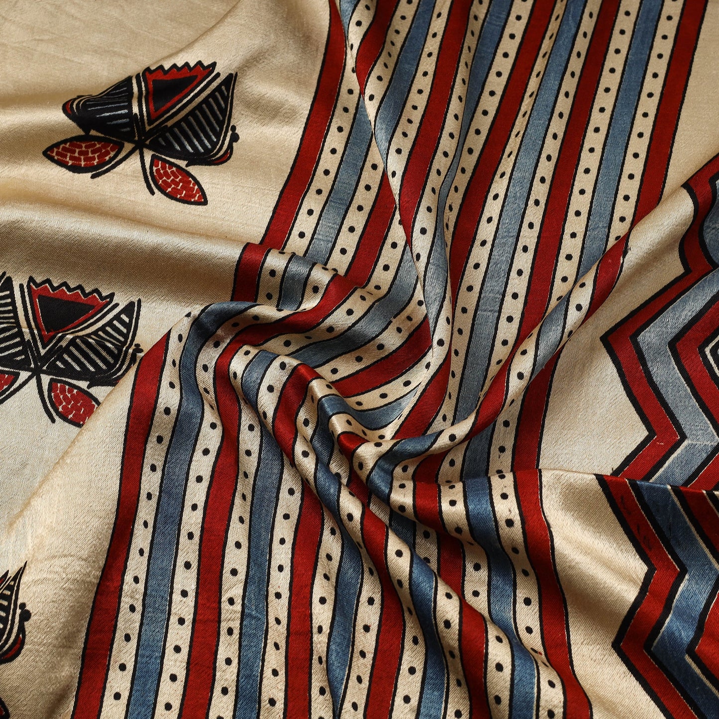 Beige - natural dyed mashru silk fabric 23 - handcrafted