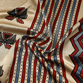 Beige - natural dyed mashru silk fabric 23 - handcrafted