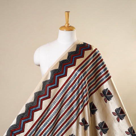 Beige - natural dyed mashru silk fabric 23 - handcrafted