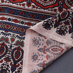 Beige Natural Dyed Mashru Silk Ajrakh Print Fabric