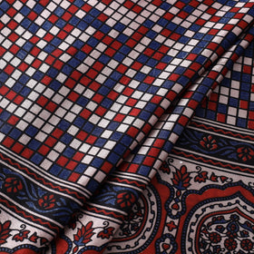 Beige Natural Dyed Mashru Silk Ajrakh Print Fabric