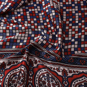 Beige Natural Dyed Mashru Silk Ajrakh Print Fabric