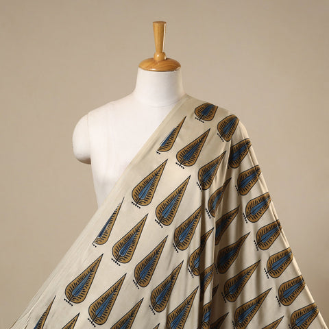 Beige Natural Dyed Block Print Modal Silk Ajrakh Fabric