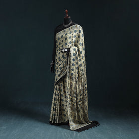 Natural dyed modal silk kutch hand block print ajrakh saree