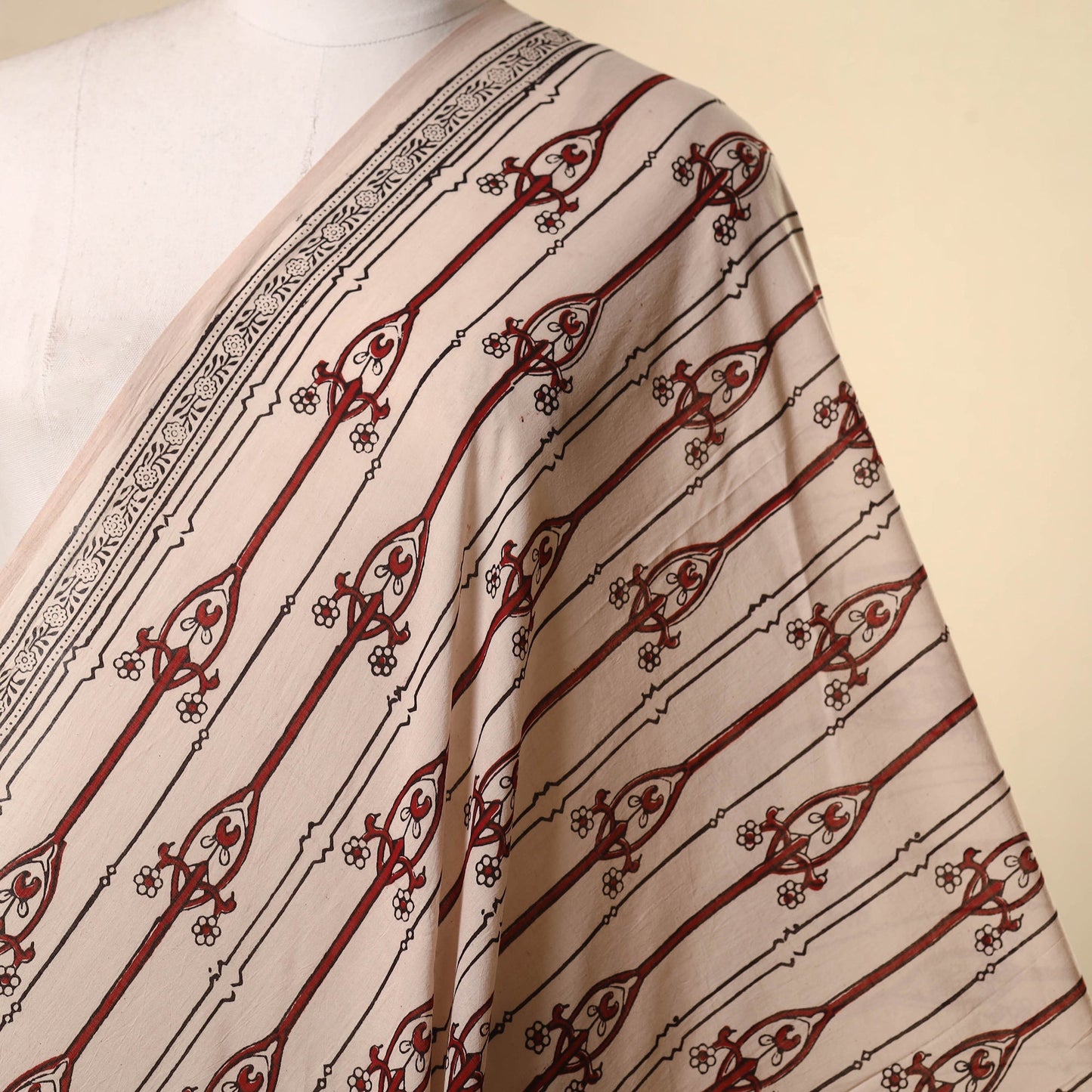 Beige - natural dyed mul cotton bagh fabric 05 - handcrafted