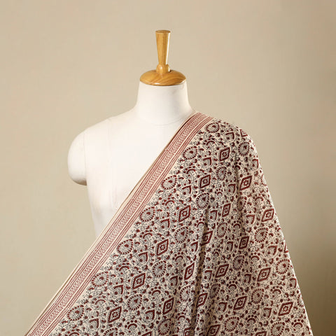  Beige Natural Dyed Mul Cotton Bagh Print Fabric