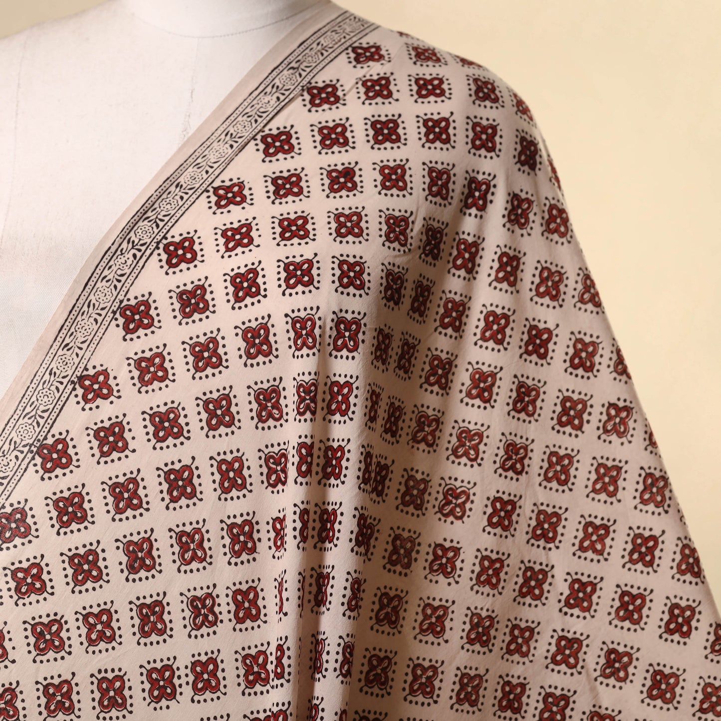 Beige - natural dyed mul cotton bagh fabric 06 - handcrafted