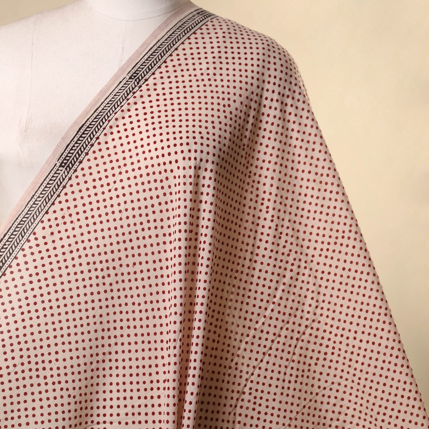 Beige - natural dyed mul cotton bagh fabric 07 - handcrafted